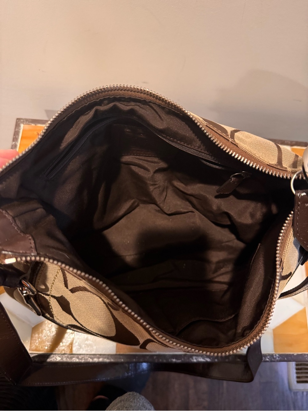 COACH Brown Signature Canvas Shoulder Bag with Buckle Accent - Picture 5 of 5